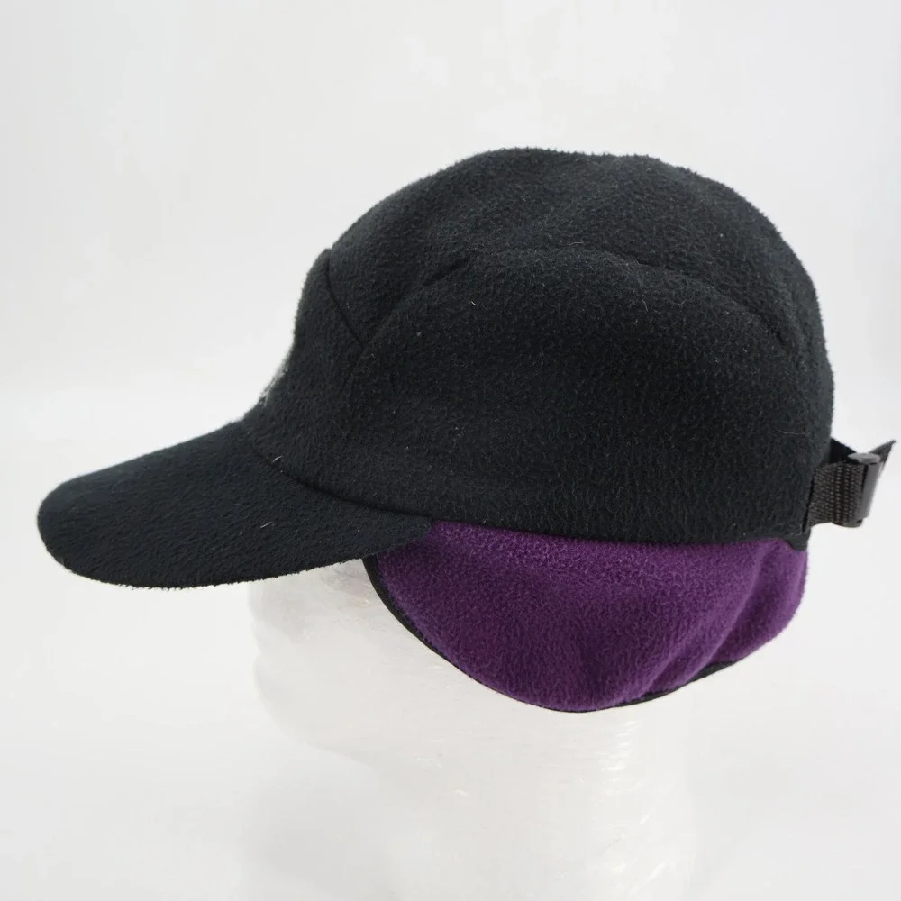 Bula Fleece 5 Panel Cap Mens OSFM Black Purple Ear Flaps Made in USA Hat